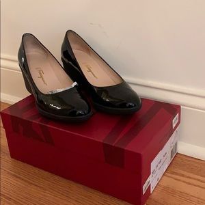Ferragamo black  patent wedge